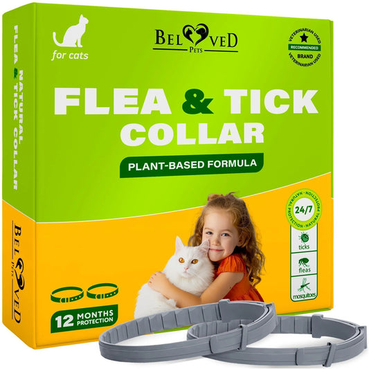 Natural Flea & Tick Collar for Cats 12 Months Control of Best Prevention & Safe Treatment anti Fleas and Ticks Essential Oil Repellent (1 Count)