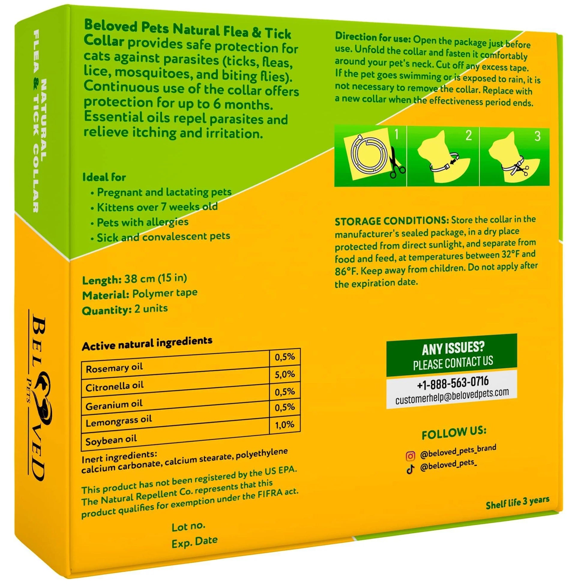 Natural Flea & Tick Collar for Cats 12 Months Control of Best Prevention & Safe Treatment anti Fleas and Ticks Essential Oil Repellent (1 Count)